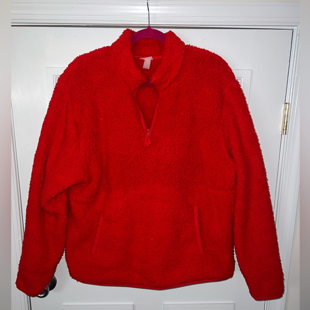fuzzy red quarter zip